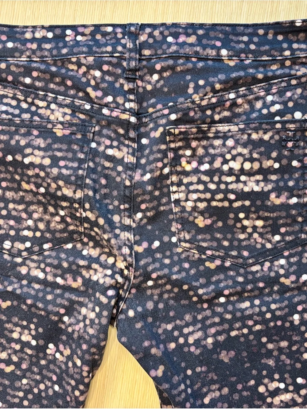 Tory Burch Night City Light Printed Skinny Jeans Black Gold Blurred Bokeh Dot 30